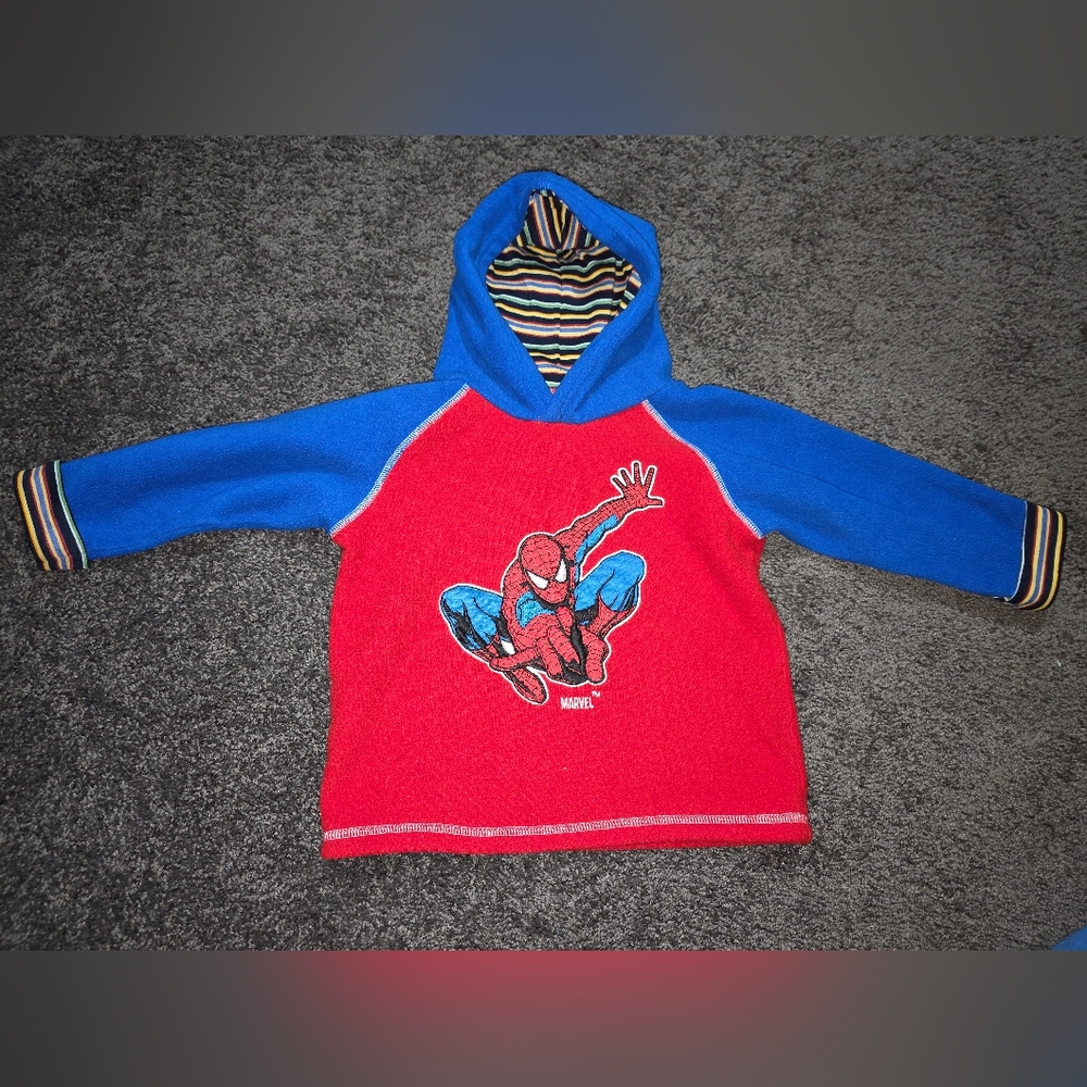 Vtg Marvel Spider-Man Kids Hoodie - Red and Blue Striped
